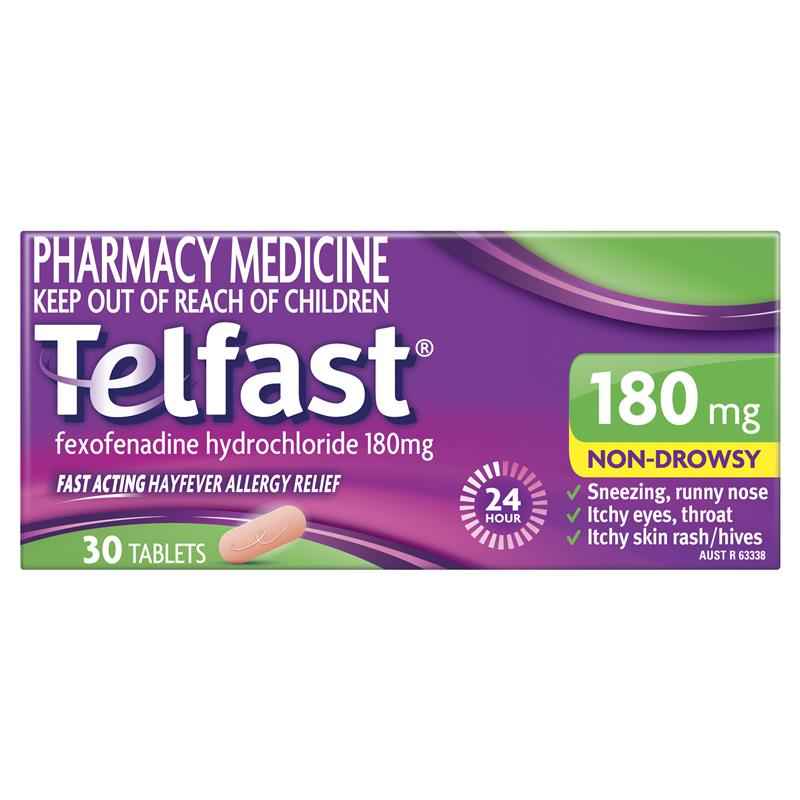 Telfast Hayfever Allergy Relief 180mg Antihistamine Tablets Non-Drowsy - 30 Pack