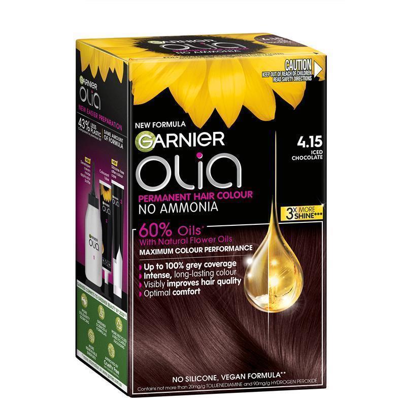 Garnier Olia 4.15 Iced Chocolate Permanent Hair Colour No Ammonia 60% Oils
