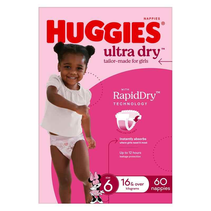 Huggies Ultra Dry Nappies Girl Size 6 Jumbo 60 Pack