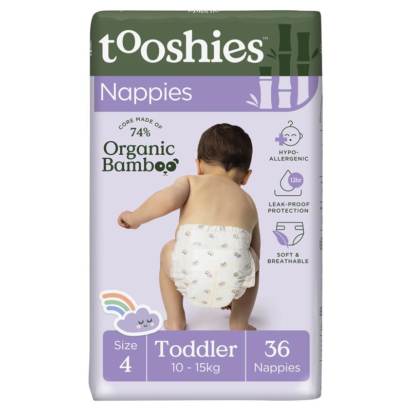 Tooshies Eco Nappies with Organic Bamboo Size 4 Toddler 10-15kg, 36 pack
