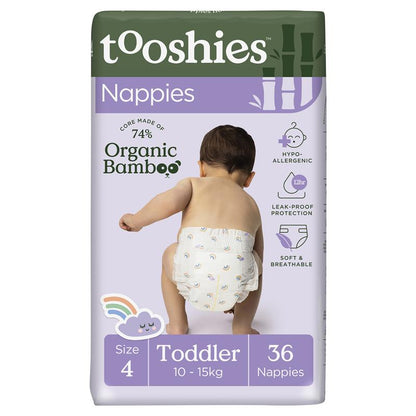 Tooshies Eco Nappies with Organic Bamboo Size 4 Toddler 10-15kg, 36 pack