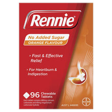 Rennie No Added Sugar Indigestion and Heartburn Relief Orange 96 Chewable Tablets