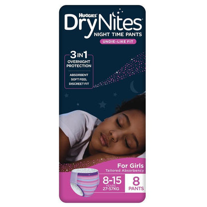 DryNites Night Pants Girl 8-15 Years (27-57kg) 8 Pack