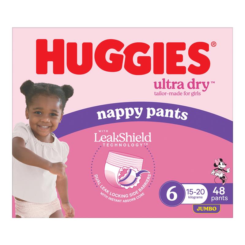 Huggies Ultra Dry Nappy Pants Girls Size 6 (15-20kg) 48 Pack