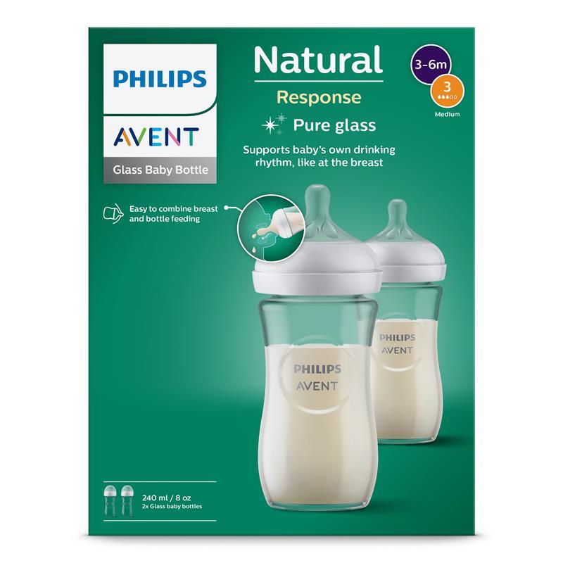 Avent Natural Response Glass Bottle 240ml 2 Pack