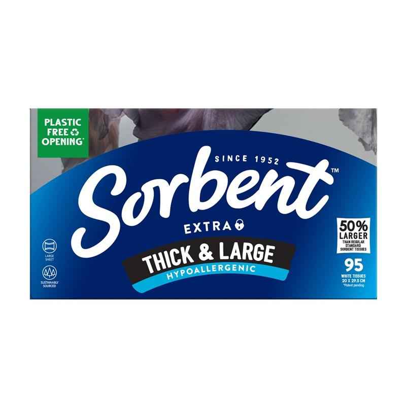 Sorbent Facial Tissues Think & Large Hypo Allergenic 95 Pack