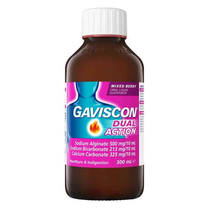 Gaviscon Dual Action Liquid Mixed Berry Flavour Heartburn and Indigestion Relief 300ml