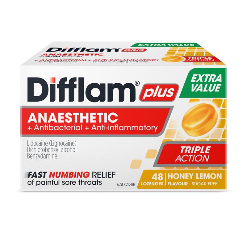 Difflam Sore Throat Sugar Free Honey And Lemon 48 Lozenges
