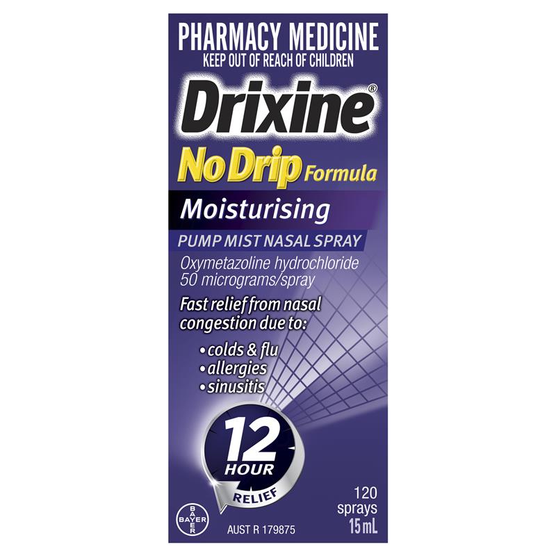 Drixine 12 Hour Relief No Drip Moisturising Nasal Spray 15mL - GimmeNow