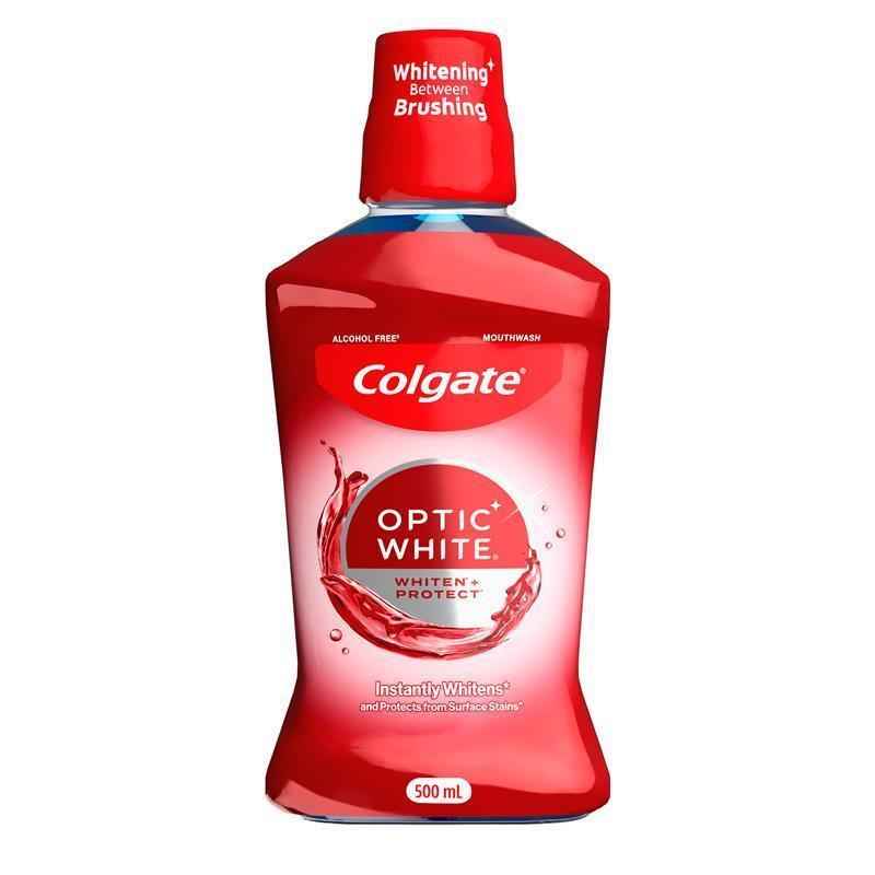 Colgate Optic White Teeth Whitening Mouthwash with Optic Brightener, Alcohol Free 500mL
