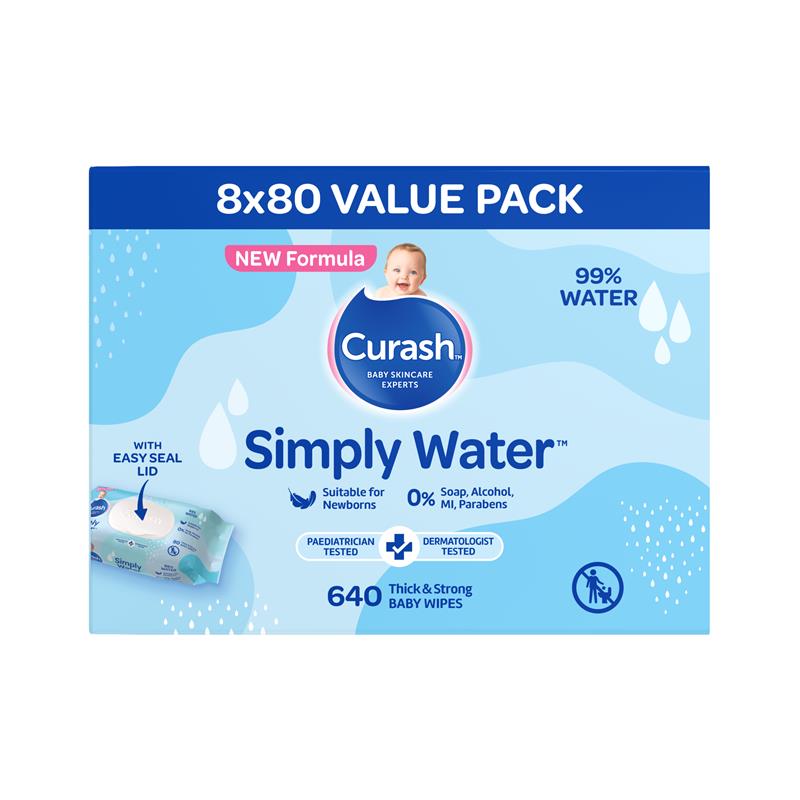 Curash Simply Water Wipes 8x80 Pack