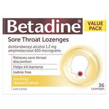 Betadine Sore Throat Lozenges Soothing Honey & Lemon Flavour 36 Pack