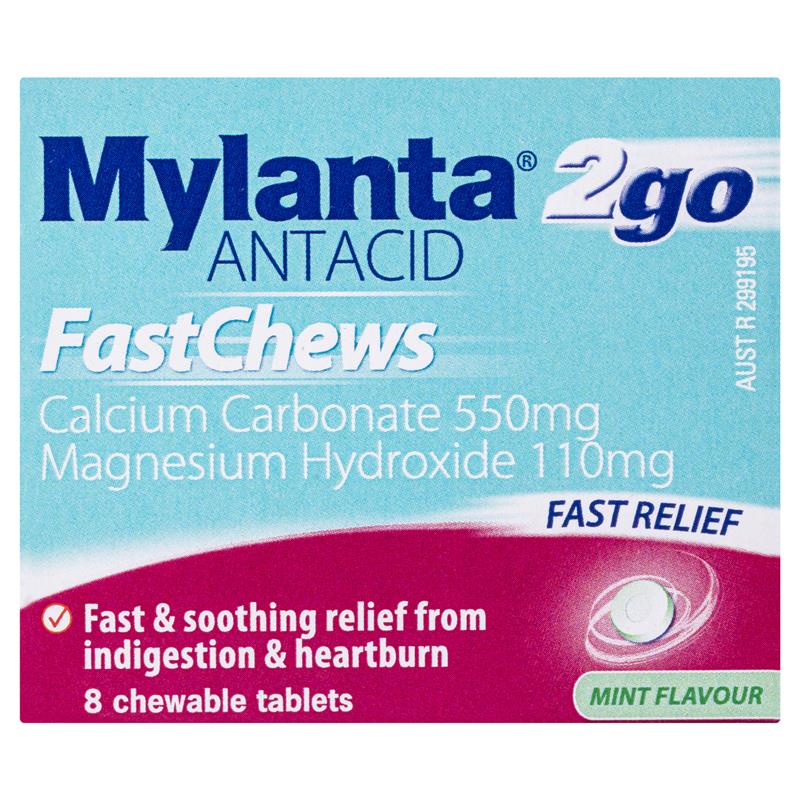 Mylanta 2Go Antacid FastChews Tablets Mint 8 Pack