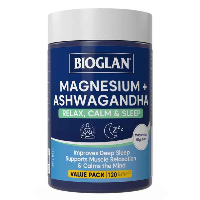 Bioglan Magnesium + Ashwagandha 120 Tablets Exclusive Size