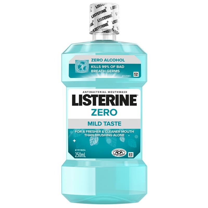 Listerine Zero Alcohol Antibacterial Mouthwash Less Intense Taste 250mL