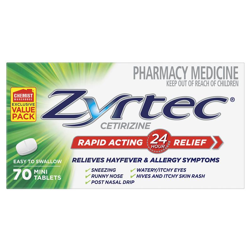 Zyrtec Rapid Acting Antihistamine Allergy & Hayfever Mini Tablets 70 Pack
