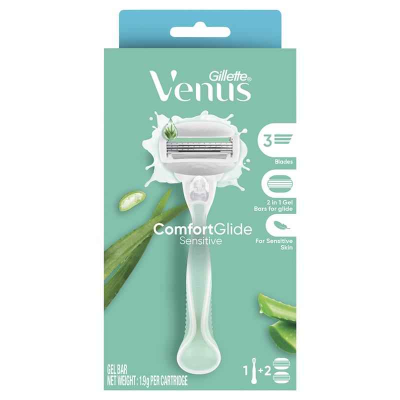 Gillette Venus Comfort Glide Sensitive Womens Razor Handle + 2 Blade Refills