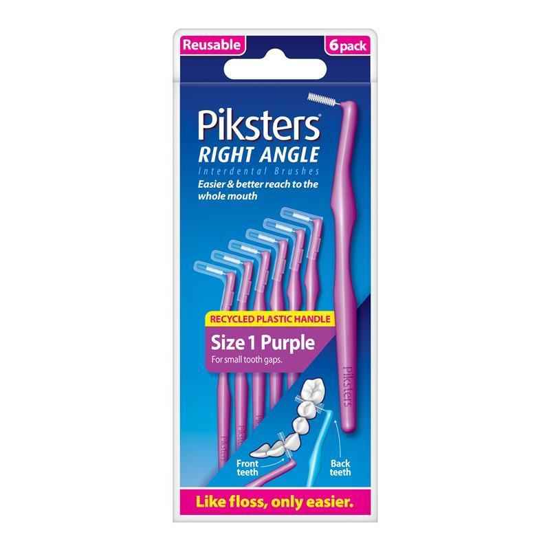 Piksters Interdental Brushes Right Angle Size 1 Purple 6 Pack