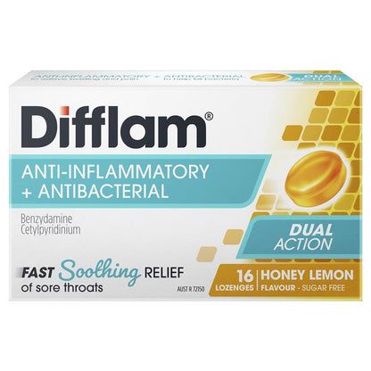 Difflam Sore Throat Sugar Free Honey And Lemon 16 Lozenges