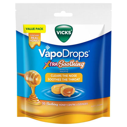Vicks VapoDrops Xtra Soothing Honey Centre Lozenges 30 Pack