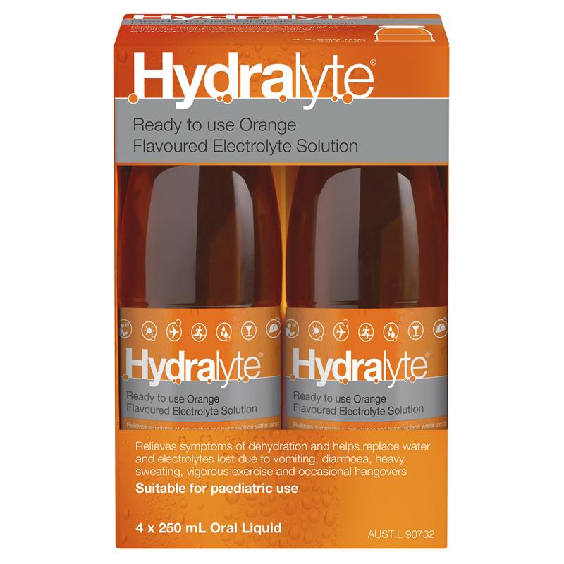 Hydralyte Electrolyte Orange 4 Pack (4x250ml) Solution