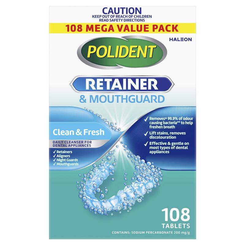 Polident Retainer and Mouthguard Cleanser 108 Tablets Exclusive Size