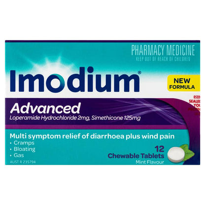 Imodium Advanced Diarrhoea Plus Wind Pain Chewable Tablets Mint Flavour 12 Pack