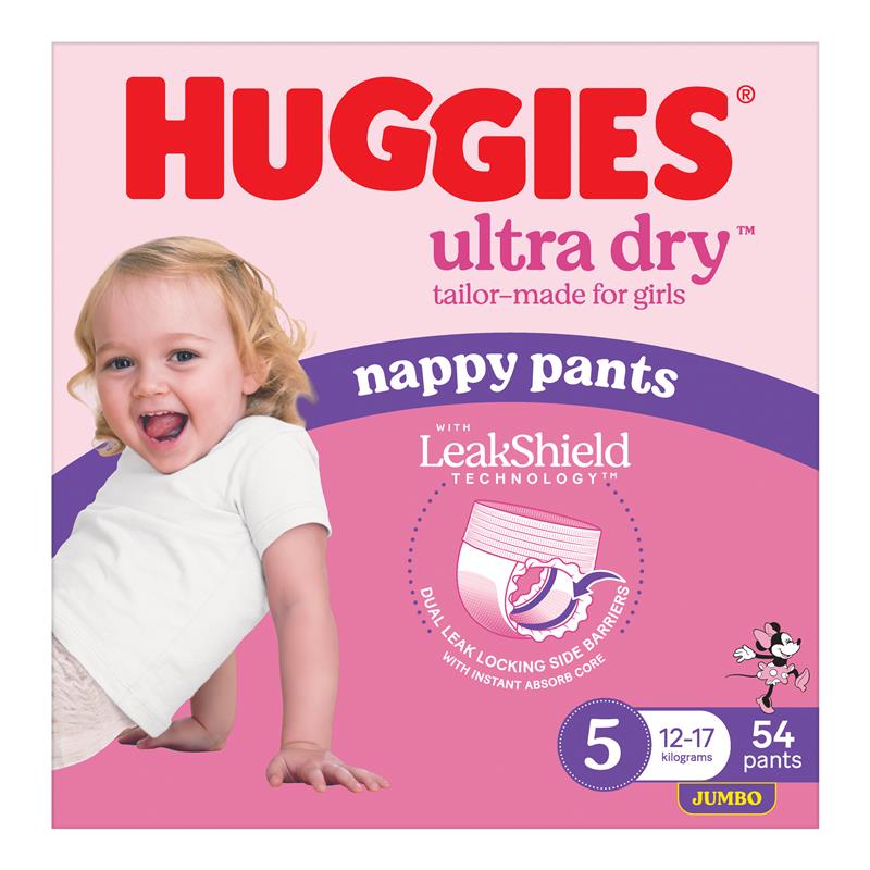 Huggies Ultra Dry Nappy Pants Girls Size 5 (12-17kg) 54 Pack