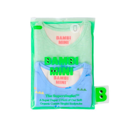 Bambi Mini Co. Supersinglet Bodysuit Boys Green Croc and Triangles 2 pack 3-6