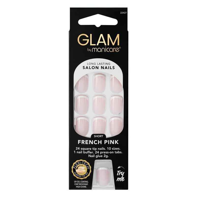 Glam By Manicare Press On Nails French Pink Short Square French Kit
