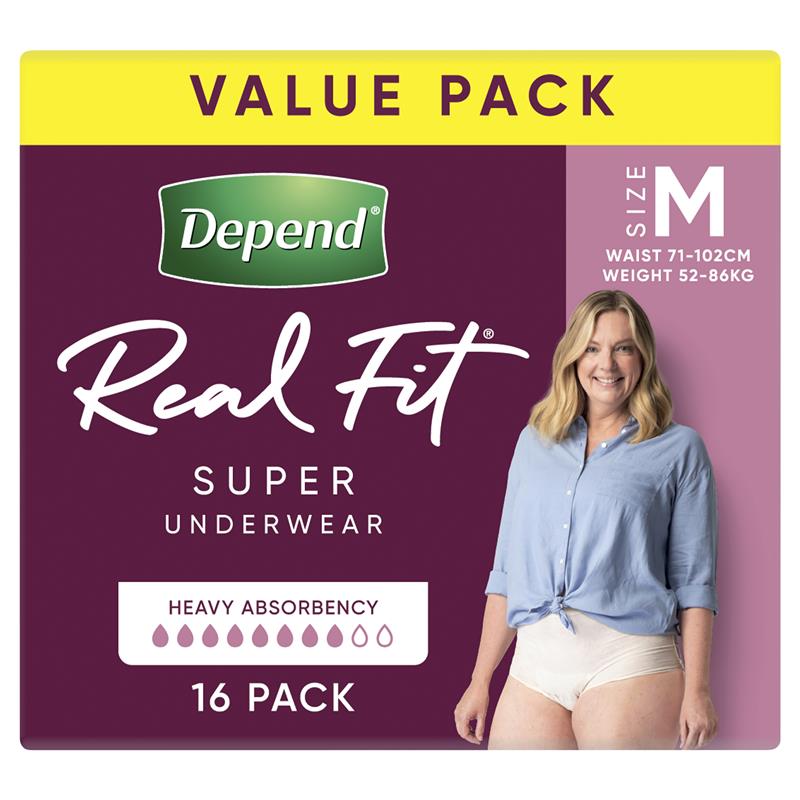 Depend Real Fit Super Incontinence Underwear for Women Medium 16 Pack