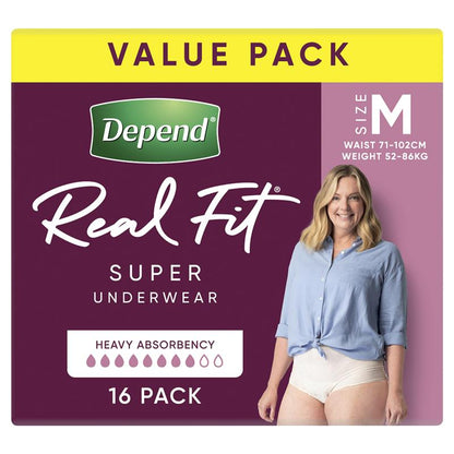 Depend Real Fit Super Incontinence Underwear for Women Medium 16 Pack