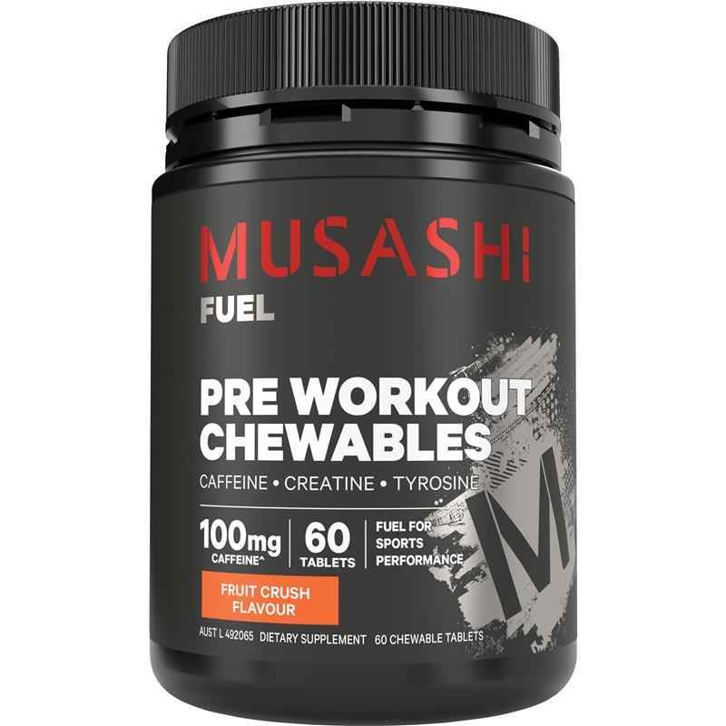 Musashi Pre Workout Chewables Fruit Crush Flavour 60 Tablets