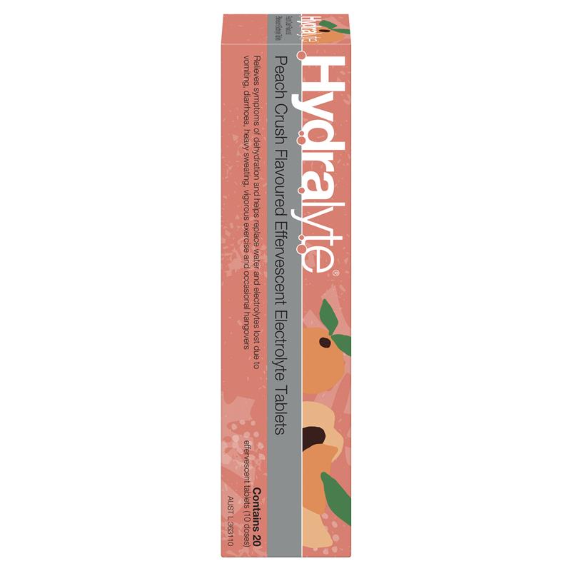 Hydralyte Electrolyte Effervescent Peach Crush 20 Tablets - GimmeNow