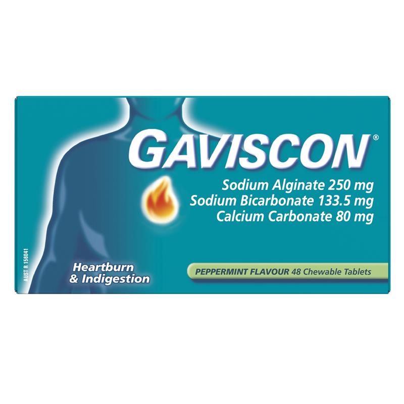 Gaviscon Chewable Tablets Peppermint Heartburn & Indigestion Relief 48 Pack