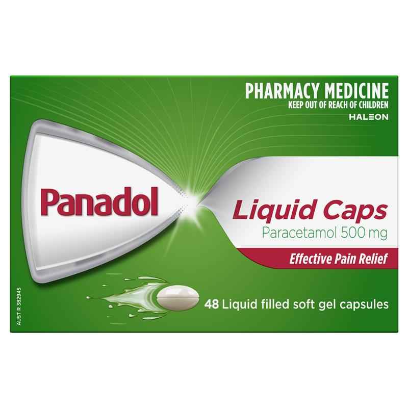 Panadol Liquid Capsules Paracetamol Pain Relief 48 Capsules