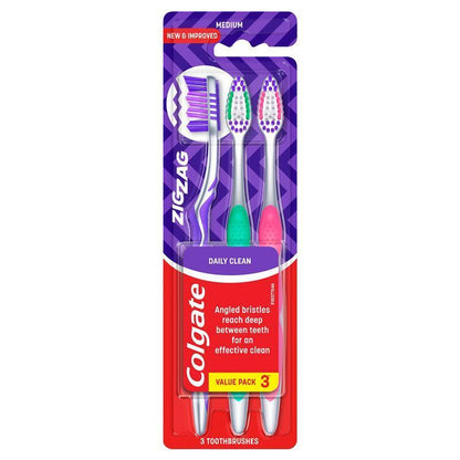 Colgate Toothbrush Zig Zag Daily Clean Medium Value 3 Pack