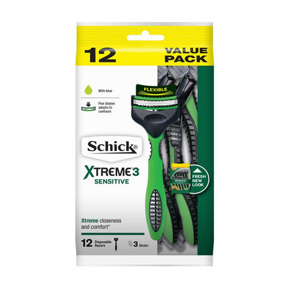 Schick Xtreme 3 Sensitive Mens Disposable Razors 12 Value Pack