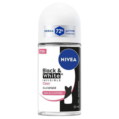 NIVEA Black & White Invisible Clear Roll On Deodorant 72H Protection 50ml