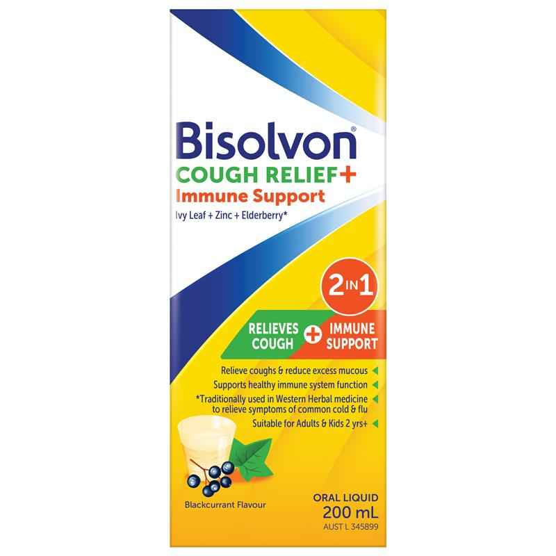 Bisolvon Cough Relief + Immune Support Cough Syrup for Kids + Adults - 200mL