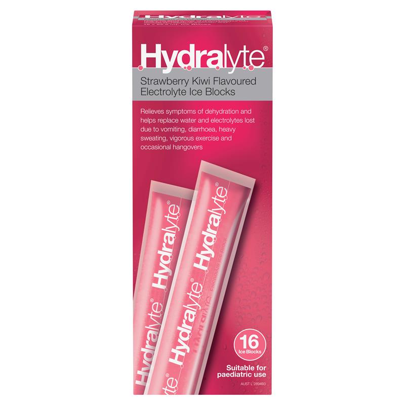 Hydralyte Electrolyte Ice Blocks Strawberry Kiwi 16