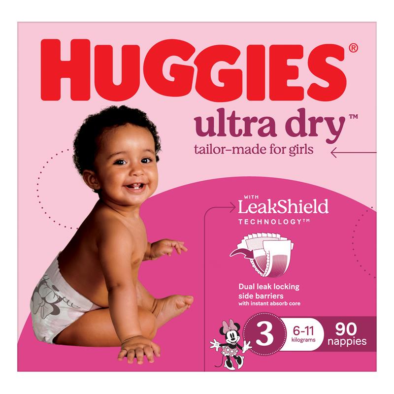 Huggies Ultra Dry Nappies Girls Size 3 (6-11kg) 90 Pack