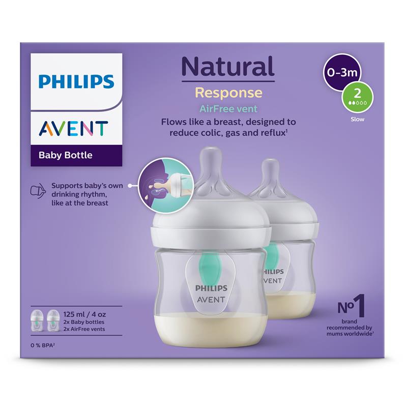 Avent Natural Response Feeding Bottles with AirFree Vent 125ml 2 Pack