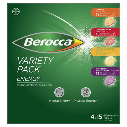 Berocca Energy Variety 60 Effervescent Tablets (4 x 15 Variety Pack) Exclusive Pack - GimmeNow