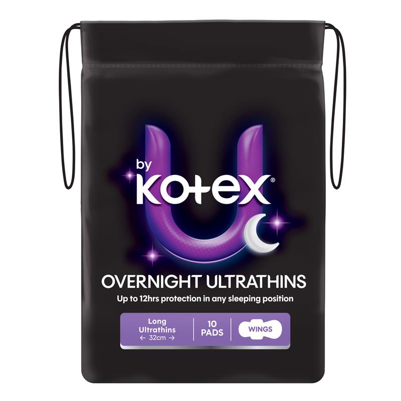 U by Kotex Ultrathin Overnight Pads with Wings 10 Pack