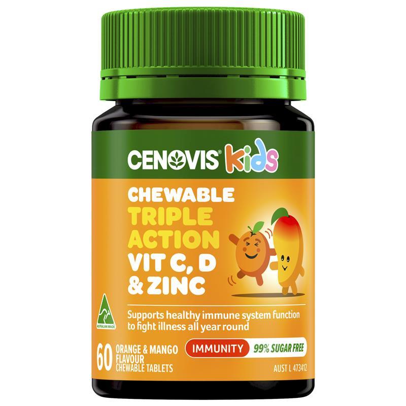 Cenovis Kids Chewable Triple Action C D & Zinc 60 Tablets