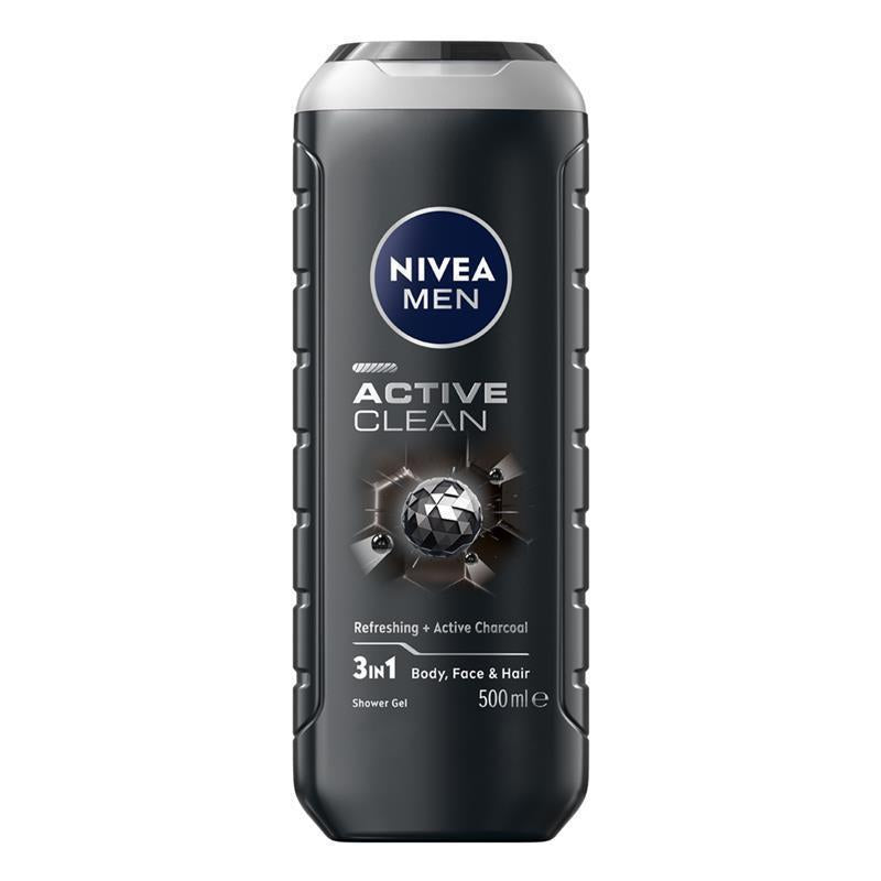 NIVEA MEN Active Clean 3-IN-1 Shower Gel Body Wash 500ml
