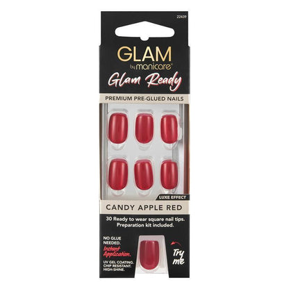 Glam By Manicare Glam Ready Pre-Glued Nails Candy Apple Red 30 Pieces