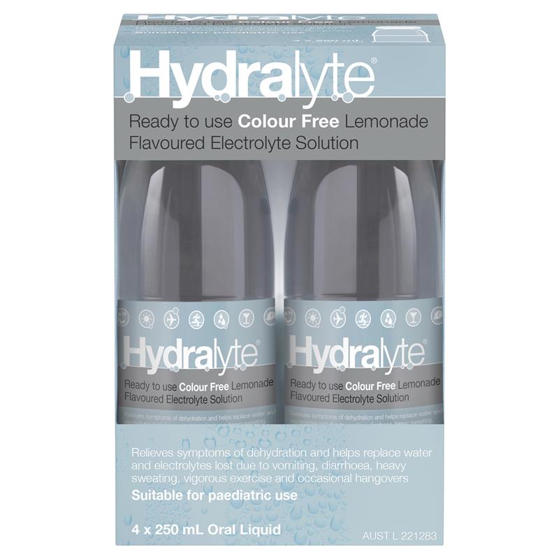 Hydralyte Liquid Colour Free Lemonade Flavoured (4x250ml) Solution