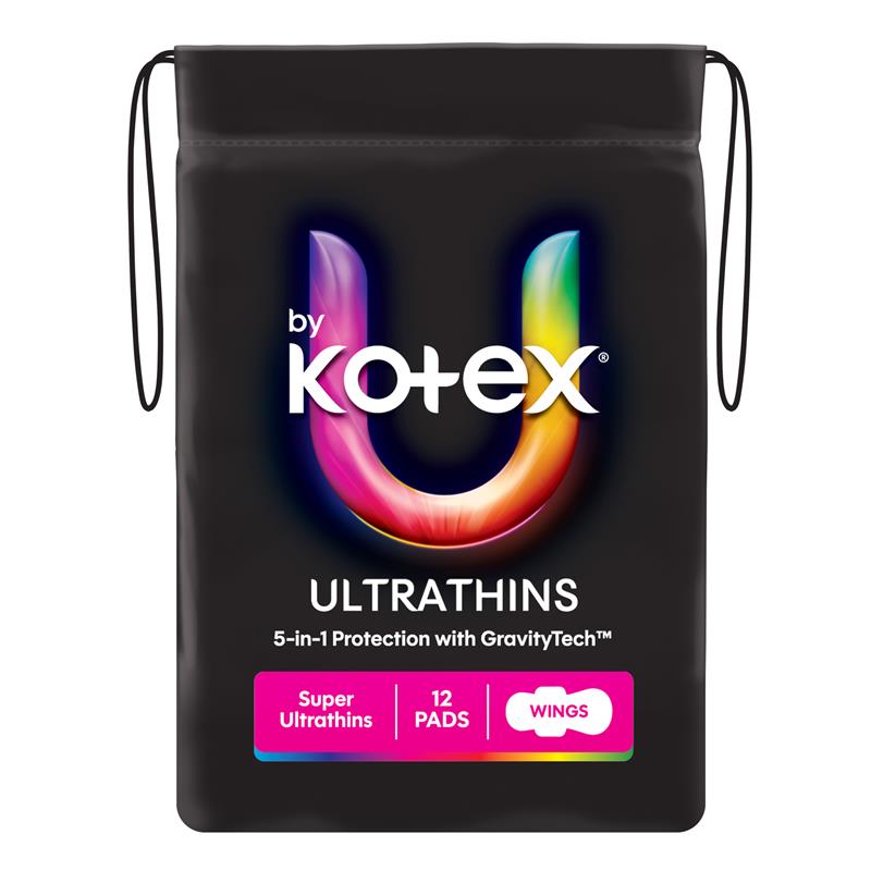 U by Kotex Ultrathin Pads Super with Wings 12 Pack